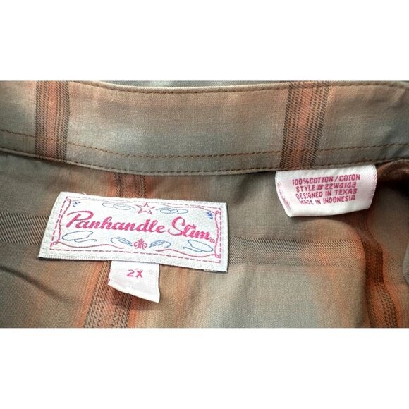 Panhandle Slim Western Shirt Womens 2X tan Plaid Pearl Snap Long Sleeve NEW - Picture 3 of 10